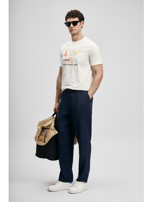 Lufian Sunny Modern Grafik T- Shirt Kırık Beyaz