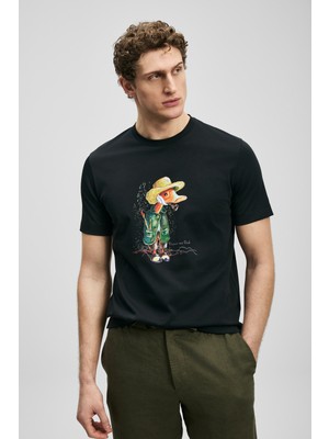 Lufian Duck Modern Grafik T- Shirt Siyah