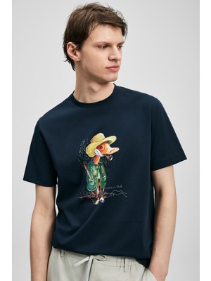 Lufian Duck Modern Grafik T- Shirt Lacivert