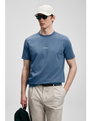 Lufian Marcus Modern Grafik T- Shirt Koyu Mavi