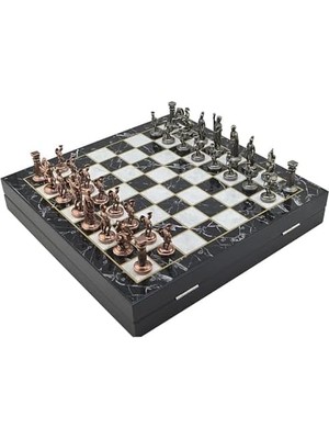Teknocan Marketing Orta Boy Metal Roma Satranç Takımı Antik ve Mermer Desenli Sandıklı Mdf Tahtası (36X36X6 Cm.)