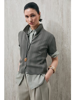 Lufian Dına Kadın Triko Gömlek Koyu Yeşil