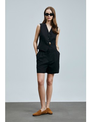 Lufian Feronıa Kadın Lyocell Karışımlı Keten Şort Siyah