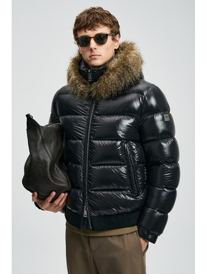 Lufian Jeam Kaz Tüyü Erkek Mont Siyah