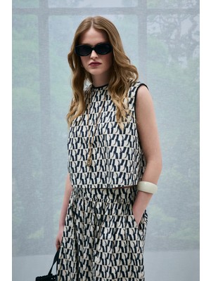 Lufian Karmına Kadın Bluz Bej