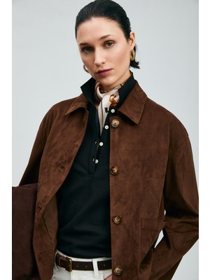 Lufian Camıla Kadın Gömlek Ceket Koyu Kahve
