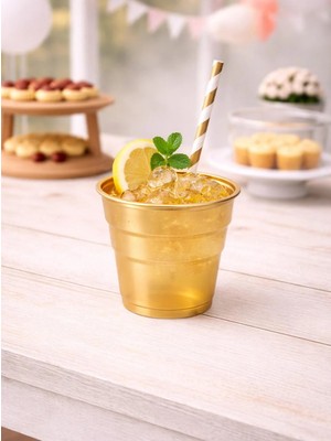 Parti Adresi Plastik Bardak Altın Renk 25'li