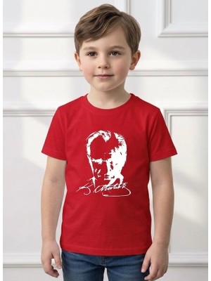 Atatürk Baskılı Kemal Atatürk Imzalı Tişört Tshirt Kız Erkek Çocuk