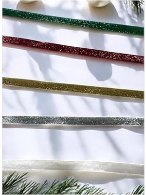 Teknocan Marketing Yılbaşı Glitter Kurdele Seti, Yeşil, Kırmızı, Altın, Gümüş ve Beyaz, Dekoratif Parlak Şeritler, 5 Parça 2 Metre (5, Simli)