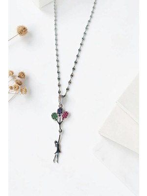 Luna Jewelry Kadın Renkli Zirkon Taşlı Balonlu Kız Model 316 L Çelik Kolye