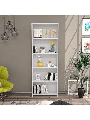 Just Home Eco Beyaz 5 Raflı Kitaplık Modern Tasarım Suntalam Malzeme 169 cm Yükseklik