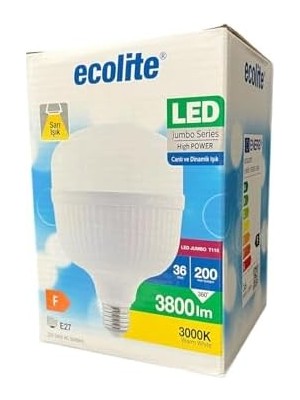 Teknocan Marketing 36W LED Ampul – 200W Eşdeğeri | E27 Duy, 3000K Sarı Işık, 3800 Lümen | Enerji Tasarruflu LED Ampul | Ac 220V, 166X110MM