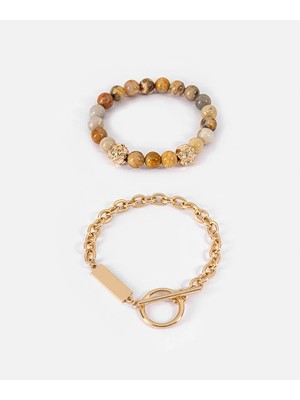 İpekyol Kombine taşlı ve zincir bileklik seti IS1260061031074