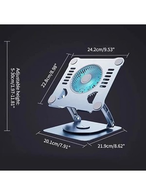 Teknocan Marketing Soğutuculu Notebook ve Laptop Stand Yüksekliği Ayarlanabilir Fanlı Tutucu 10-17 Inç Notebooklar ile Uyumlu 360 Derece DÖNER%100 Tok Alüminyum Alaşımlı Katlanır CZY524 (CZY524 - Silver)