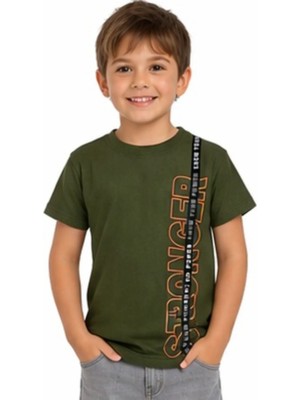 Alg Erkek Çocuk Stronger Yazı Desenli Haki Renk Tişört