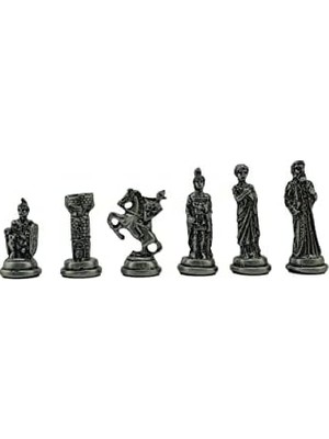 Teknocan Marketing Orta Boy Metal -Sparta Satranç Takımı Antik ve Mermer Desenli Sandıklı Mdf Tahtası (36X36X6 Cm.)