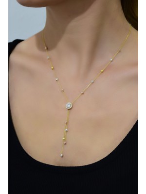 Papatya Silver Papatya 925 Ayar Gümüş Üç Renk Dorika Toplu Tek Taş Kadın Kolye Rose Kaplama Maden