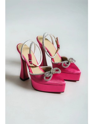 Ayakkabı Ateşi Fuşya Saten Taş Detaylı Platform Kadın Ayakkabı Fallon