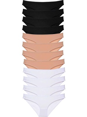 Al-Fil Teknoloji 12 Adet Süper Eko Set Likralı Kadın Slip Külot Siyah Ten Beyaz