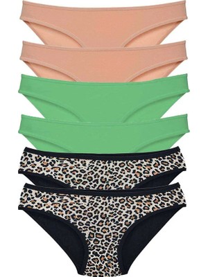 Al-Fil Teknoloji 6 Adet Likralı Kadın Slip Külot Leopar Ten Yeşil
