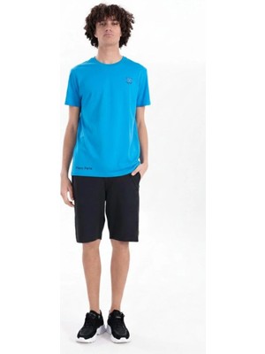 Piero Perla Jaguar Baskılı ve Etek Nakışlı Bisiklet Yaka Slim Fit Erkek Açık Mavi T-Shirt