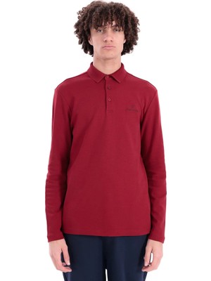 Piero Perla Regular Fit Penye İnterlok Jakar Yakalı Uzun Kollu Polo Erkek Kırmızı T-Shirt