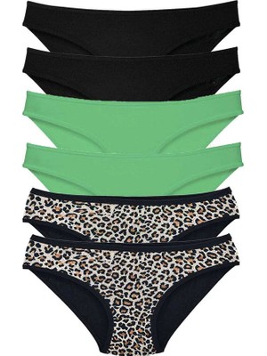 Al-Fil Teknoloji 6 Adet Likralı Kadın Slip Külot Leopar Siyah Yeşil