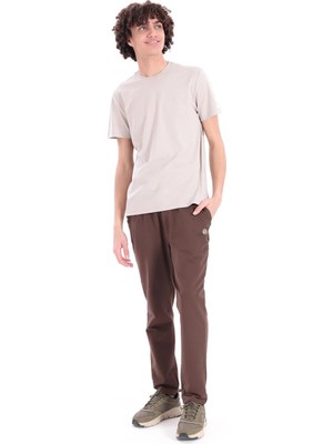 Piero Perla Interlok Compact Tona Ton EVA Nakışlı Bisiklet Yaka Slim Fit Erkek Taş T-Shirt