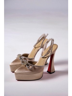 Ayakkabı Ateşi Ten Saten Taş Detaylı Platform Kadın Ayakkabı Fallon