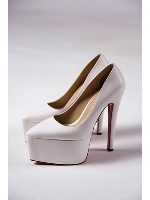 Ayakkabı Ateşi Beyaz Cilt Platform Özel Tasarım Topuklu Kadın Ayakkabı Chika
