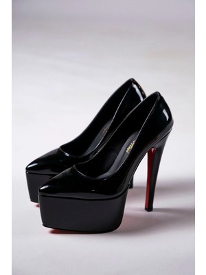 Ayakkabı Ateşi Siyah Rugan Platform Özel Tasarım Topuklu Kadın Ayakkabı Chika