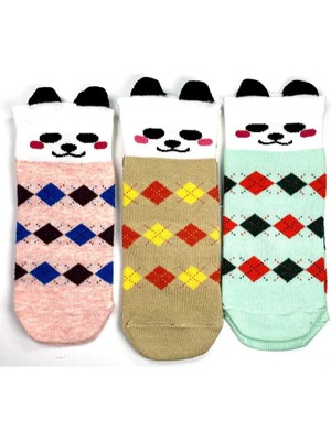 Al-Fil Teknoloji 3 Çift Köpek Temalı 3 Boyutlu Kulaklı Pamuk Ekose Kadın Bilek Çorap