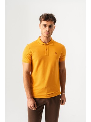 Piero Perla Polo Yaka Slim Fit Kısa Kollu Erkek Hardal T-Shirt