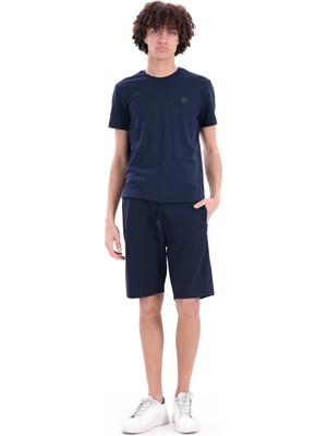 Piero Perla Jaguar Baskılı ve Etek Nakışlı Bisiklet Yaka Slim Fit Erkek Lacivert T-Shirt