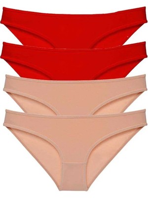 Al-Fil Teknoloji 4 Adet Eko Set Likralı Kadın Slip Külot Kırmızı Ten