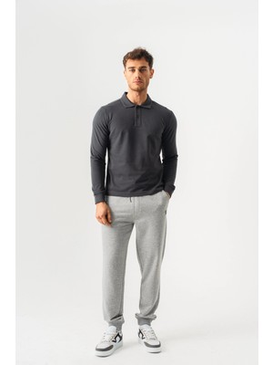 Piero Perla Polo Yaka Slim Fit Uzun Kollu Erkek Antrasit T-Shirt