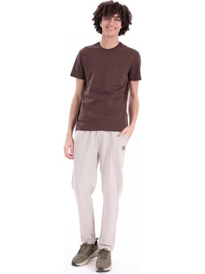 Piero Perla Interlok Compact Tona Ton EVA Nakışlı Bisiklet Yaka Slim Fit Erkek Taba T-Shirt