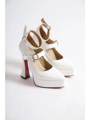 Ayakkabı Ateşi Beyaz Cilt Baret Detaylı Özel Tasarım Platform Kadın Ayakkabı Akira