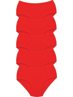 Al-Fil Teknoloji 5 Adet Tutku Kadın Yüksek Bel Bato Kalın Lastik Külot Kırmızı