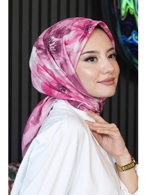 Afvente Manolya Çiçek Desen Pembe Soft Pamuk Eşarp
