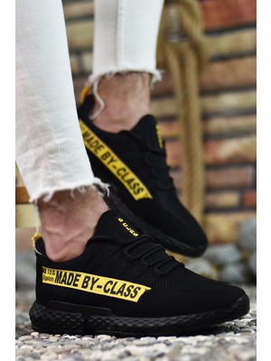 Riccon Siyah Sarı Erkek Sneaker Düz Tabanlı Ortapedik İç Taban ile Konforlu Kullanım
