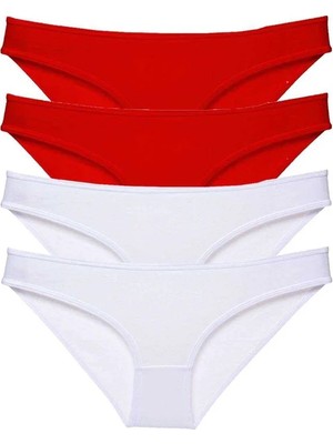 Al-Fil Teknoloji 4 Adet Süper Eko Set Likralı Kadın Slip Külot Kırmızı Beyaz