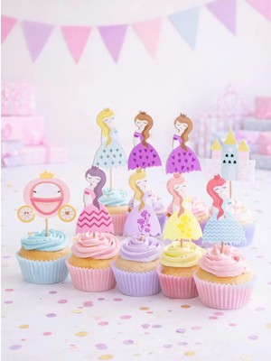 Parti Adresi Prenses Şato Temalı Kürdan Figürlü Cupcake Kürdanı Pasta Süsü 10'lu
