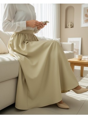 Modamorfo Cepli Pliseli Bondit Etek  -Bej