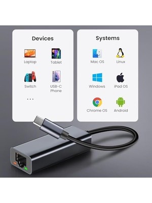 Teknocan Marketing MT76 Mac Windows Uyumlu Type-C To 1000MBPS Ethernet Çevirici Adaptör Metal Kasa