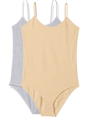 Al-Fil Teknoloji 2 Adet Ip Askılı Kadın Çıtçıtlı Body Gri ve Ten