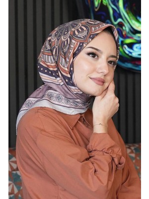 Afvente Geometrik Desen Bej Soft Pamuk Eşarp