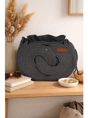 Mtg Jüt Tasarım Halka Model Omuz Çantası Şık Kullanım Kordon Halattan El Emeği