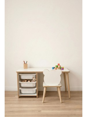 Pofitto Çocuk Masa Sandalye Takımı-3 Sepetli Çocuk Çalışma Masası Aktivite Masası Yaz-Sil Panda Sandalye