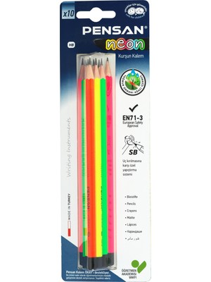 Pensan Neon Kurşun Kalem 10'lu Parlak Renkli Ergonomik Tasarım ile Kolay Kullanım